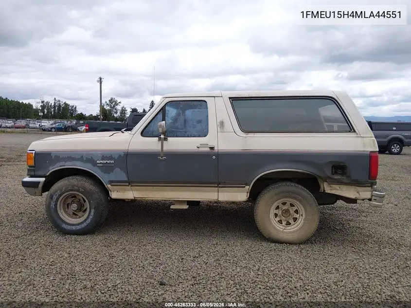 1991 Ford Bronco U100 VIN: 1FMEU15H4MLA44551 Lot: 45263333