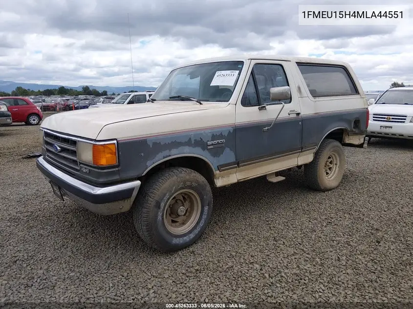 1991 Ford Bronco U100 VIN: 1FMEU15H4MLA44551 Lot: 45263333