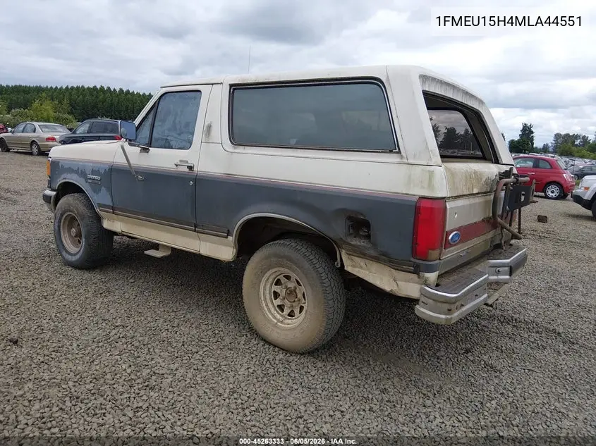 1991 Ford Bronco U100 VIN: 1FMEU15H4MLA44551 Lot: 45263333