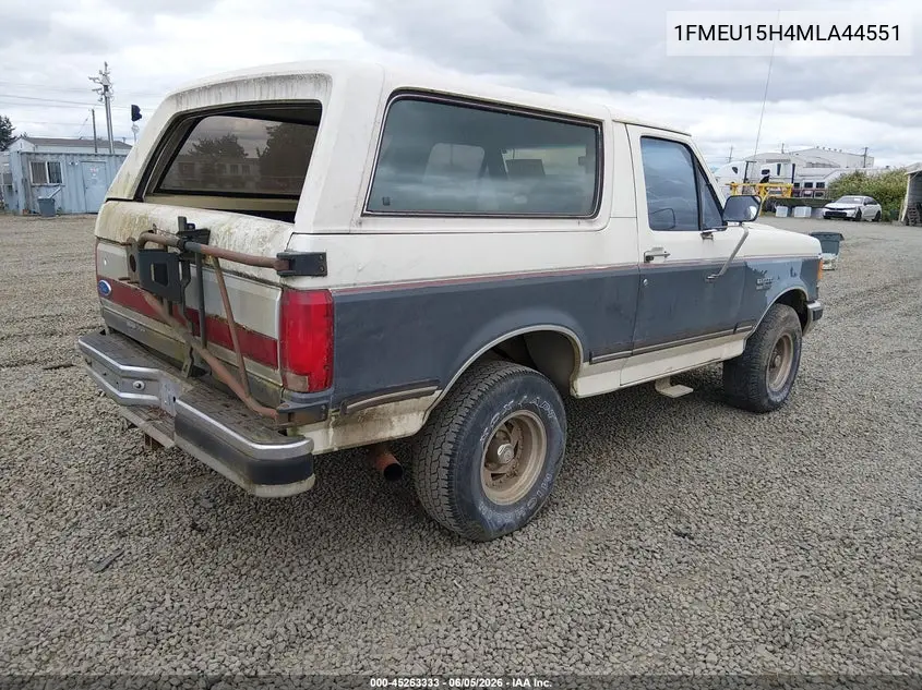 1991 Ford Bronco U100 VIN: 1FMEU15H4MLA44551 Lot: 45263333
