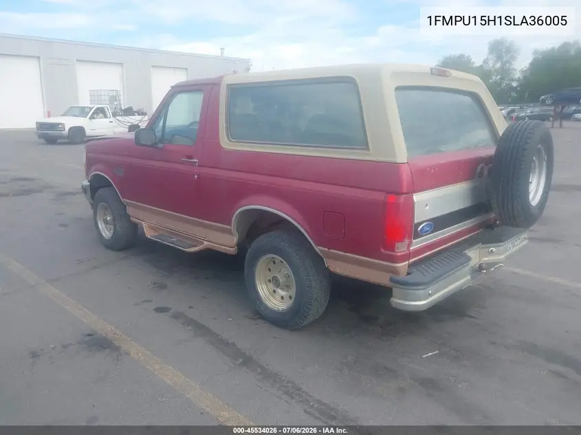 1995 Ford Bronco U100 VIN: 1FMEU15H1SLA30605 Lot: 45534026