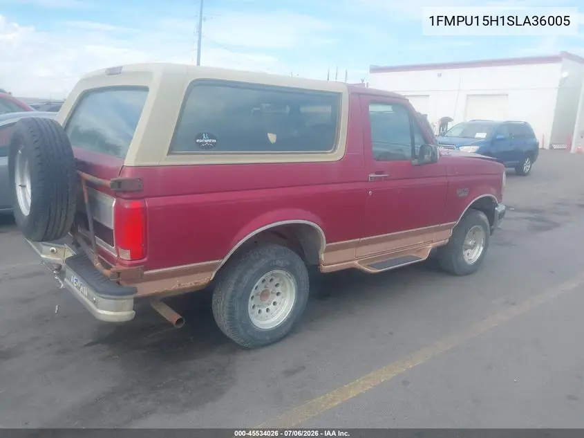 1995 Ford Bronco U100 VIN: 1FMEU15H1SLA30605 Lot: 45534026