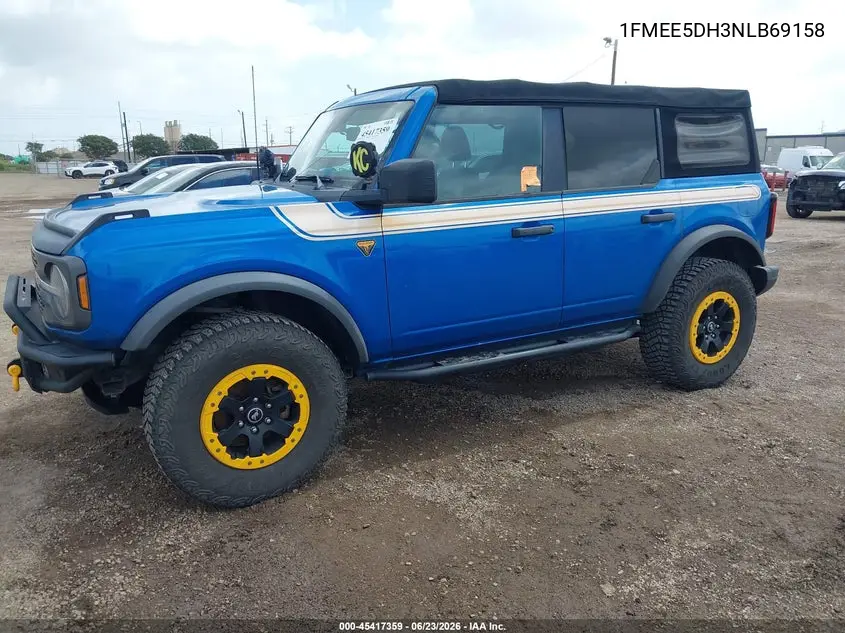 2022 Ford Bronco Badlands VIN: 1FMEE5DH3NLB69158 Lot: 45417359