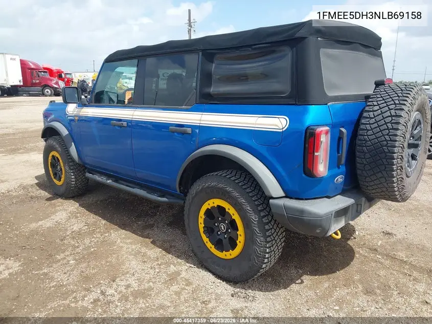 2022 Ford Bronco Badlands VIN: 1FMEE5DH3NLB69158 Lot: 45417359