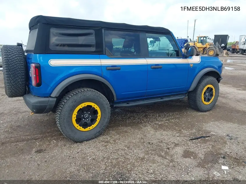 2022 Ford Bronco Badlands VIN: 1FMEE5DH3NLB69158 Lot: 45417359
