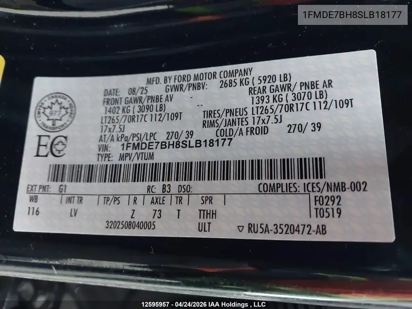 2025 Ford Bronco Big Bend VIN: 1FMDE7BH8SLB18177 Lot: 12595957