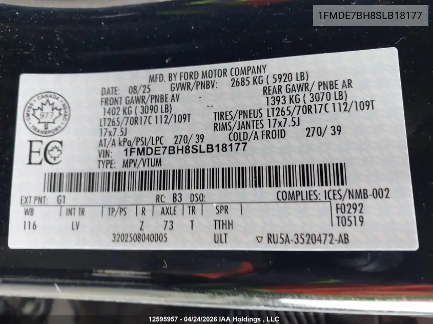 2025 Ford Bronco Big Bend VIN: 1FMDE7BH8SLB18177 Lot: 12595957