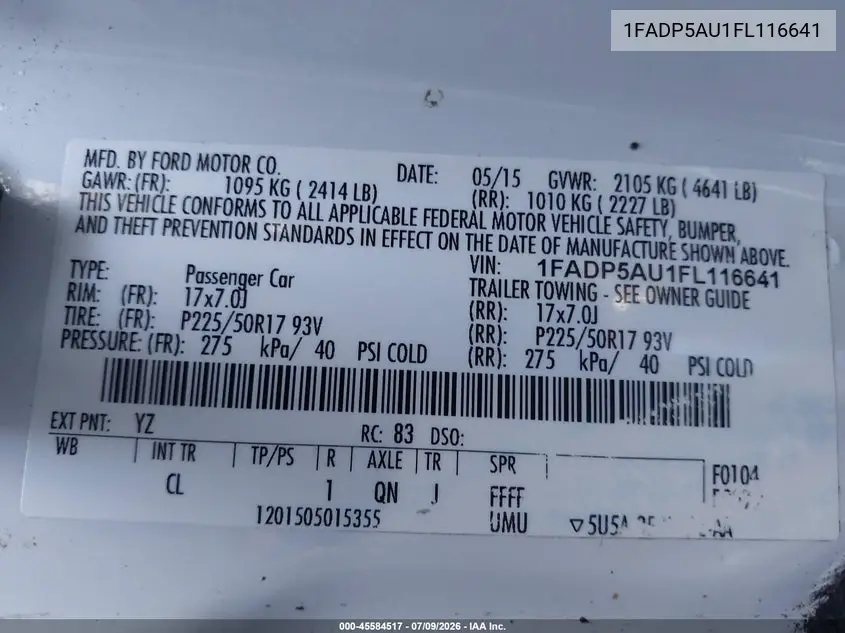 2015 Ford C-Max Hybrid Se VIN: 1FADP5AU1FL116641 Lot: 45584517