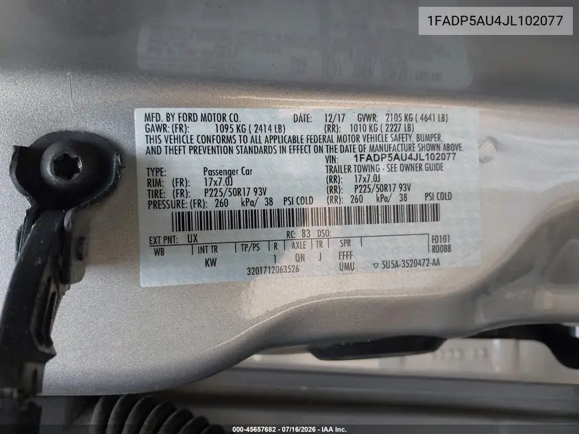 2018 Ford C-Max Hybrid Se VIN: 1FADP5AU4JL102077 Lot: 45657682
