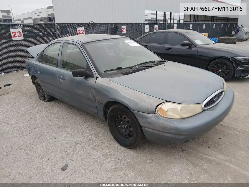 2000 Ford Contour Se Sport VIN: 3FAFP66L7YM113016 Lot: 44688916