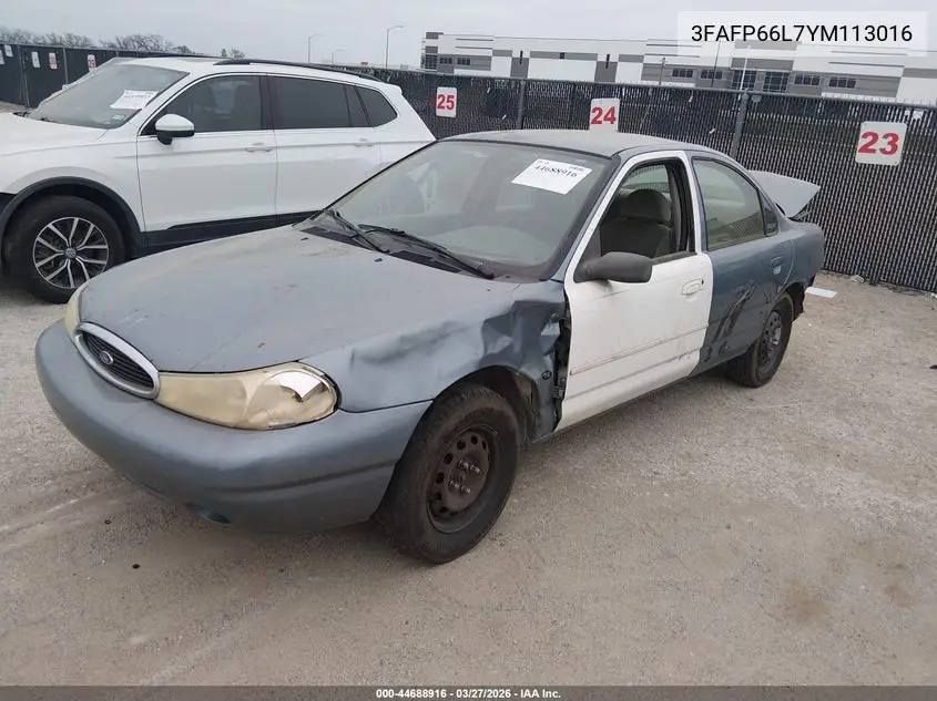 2000 Ford Contour Se Sport VIN: 3FAFP66L7YM113016 Lot: 44688916