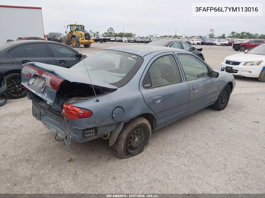 2000 Ford Contour Se Sport VIN: 3FAFP66L7YM113016 Lot: 44688916