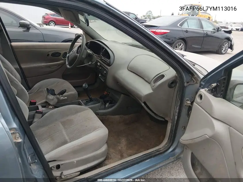 2000 Ford Contour Se Sport VIN: 3FAFP66L7YM113016 Lot: 44688916