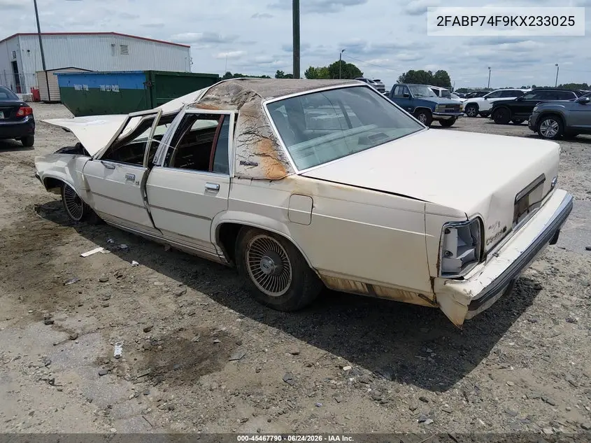 1989 Ford Crown Victoria Lx VIN: 2FABP74F9KX233025 Lot: 45467790