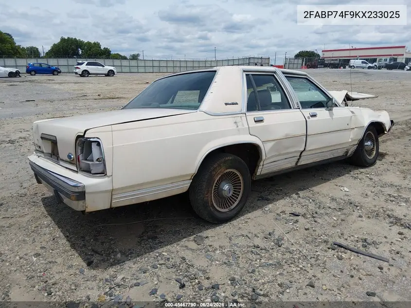 1989 Ford Crown Victoria Lx VIN: 2FABP74F9KX233025 Lot: 45467790