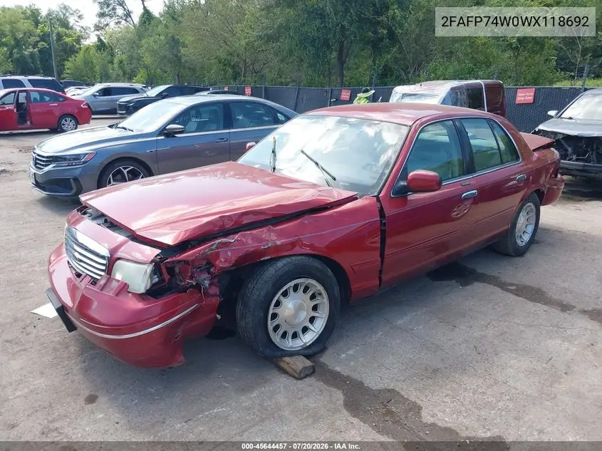 1998 Ford Crown Victoria Lx VIN: 2FAFP74W0WX118692 Lot: 45644457