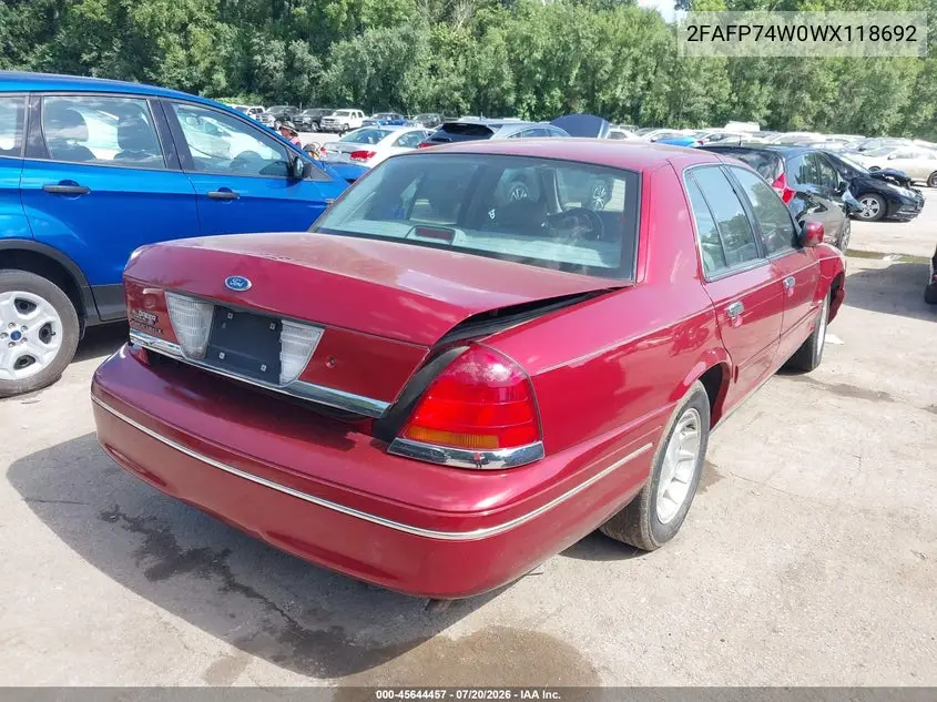 1998 Ford Crown Victoria Lx VIN: 2FAFP74W0WX118692 Lot: 45644457