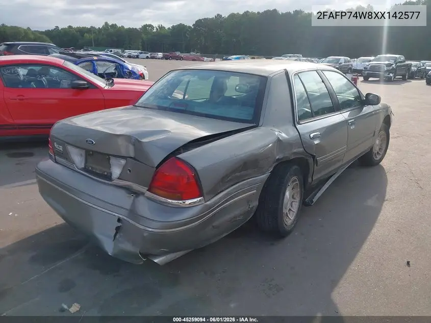 1999 Ford Crown Victoria Lx VIN: 2FAFP74W8XX142577 Lot: 45259094