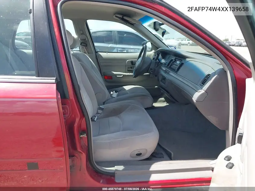 1999 Ford Crown Victoria Lx VIN: 2FAFP74W4XX139658 Lot: 45570748