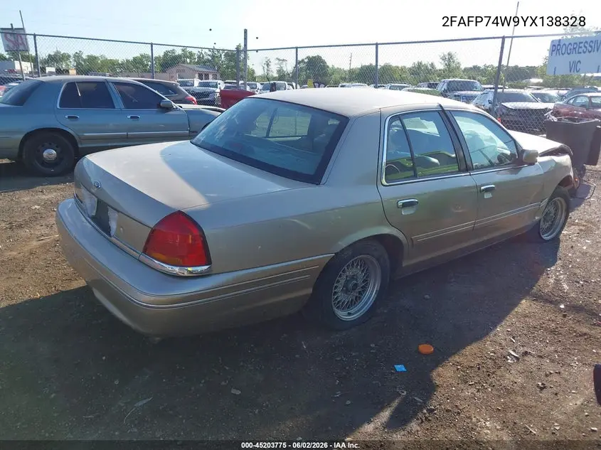 2000 Ford Crown Victoria Lx VIN: 2FAFP74W9YX138328 Lot: 45203775