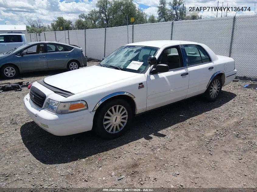 2000 Ford Crown Victoria Police Interceptor VIN: 2FAFP71W4YX136474 Lot: 45407902