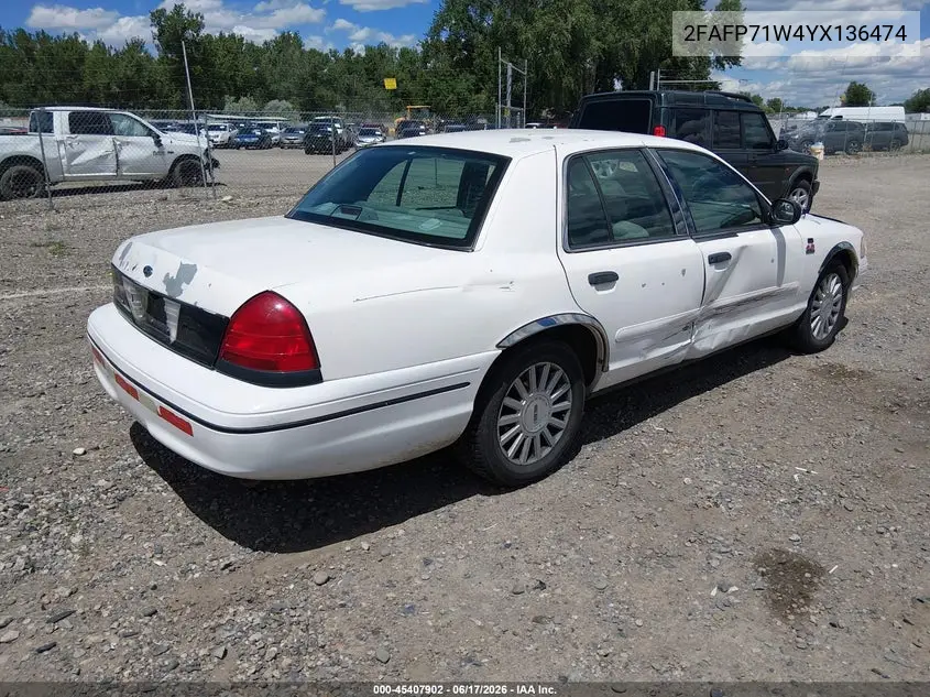 2000 Ford Crown Victoria Police Interceptor VIN: 2FAFP71W4YX136474 Lot: 45407902