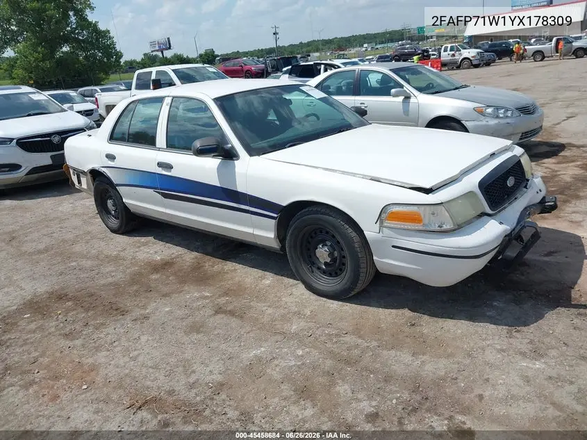 2000 Ford Crown Victoria Police Interceptor VIN: 2FAFP71W1YX178309 Lot: 45458684