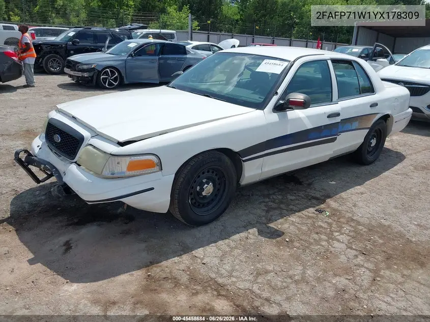 2000 Ford Crown Victoria Police Interceptor VIN: 2FAFP71W1YX178309 Lot: 45458684