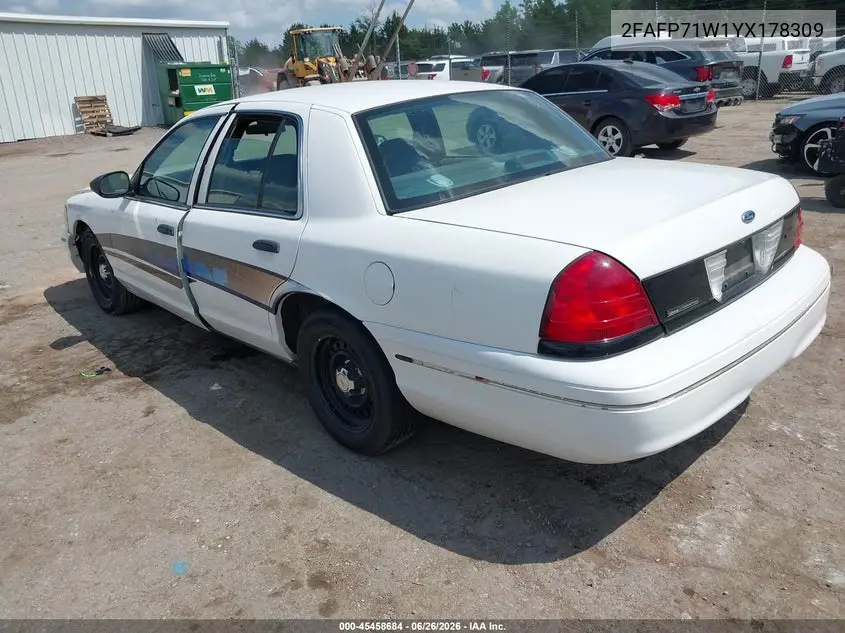 2000 Ford Crown Victoria Police Interceptor VIN: 2FAFP71W1YX178309 Lot: 45458684