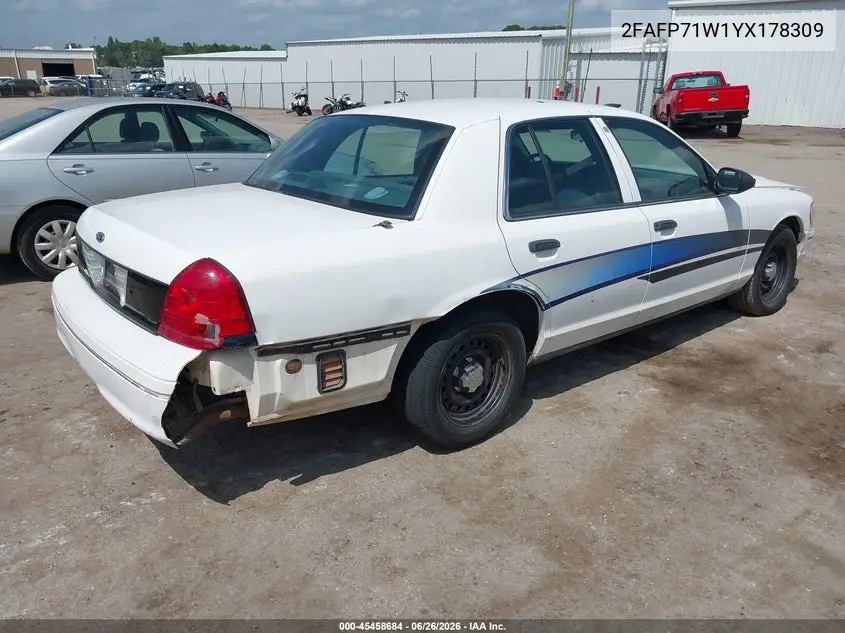 2000 Ford Crown Victoria Police Interceptor VIN: 2FAFP71W1YX178309 Lot: 45458684