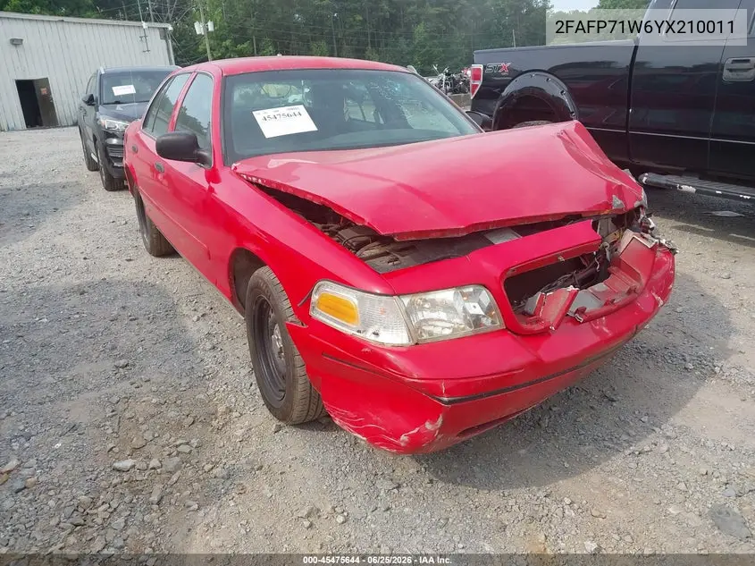 2000 Ford Crown Victoria Police Interceptor VIN: 2FAFP71W6YX210011 Lot: 45475644