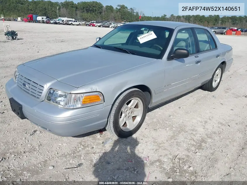 2002 Ford Crown Victoria Lx VIN: 2FAFP74W52X140651 Lot: 44493920