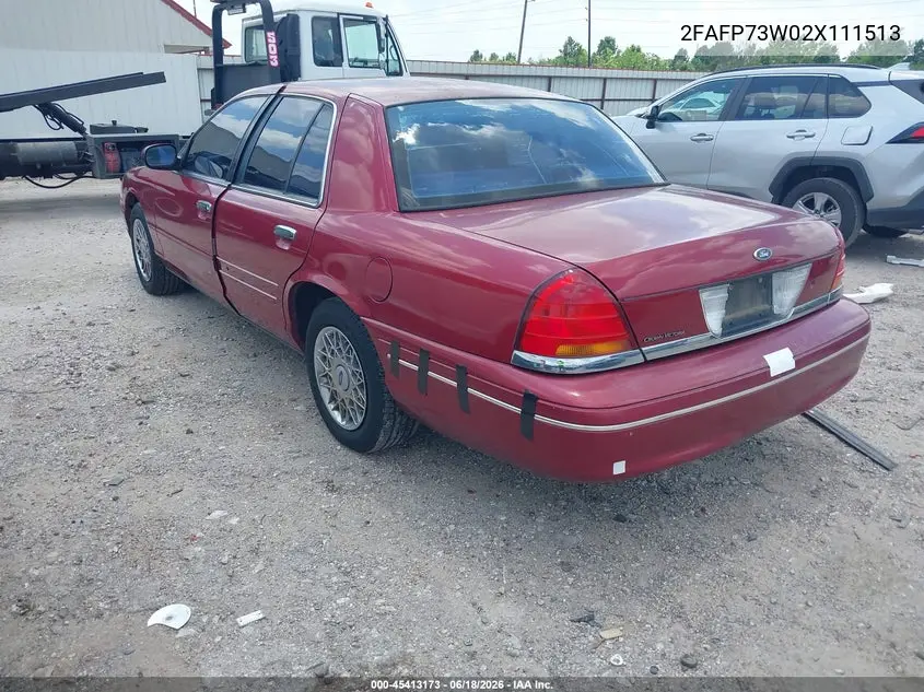 2002 Ford Crown Victoria Standard VIN: 2FAFP73W02X111513 Lot: 45413173