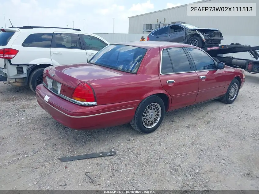 2002 Ford Crown Victoria Standard VIN: 2FAFP73W02X111513 Lot: 45413173