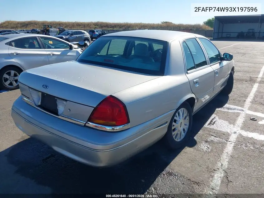 2003 Ford Crown Victoria Lx VIN: 2FAFP74W93X197596 Lot: 45261648