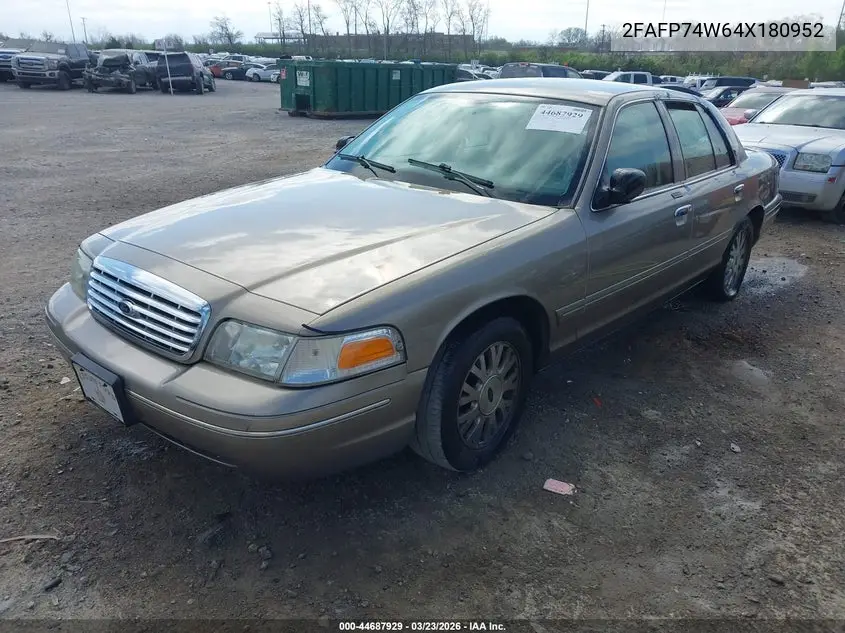 2004 Ford Crown Victoria Lx VIN: 2FAFP74W64X180952 Lot: 44687929
