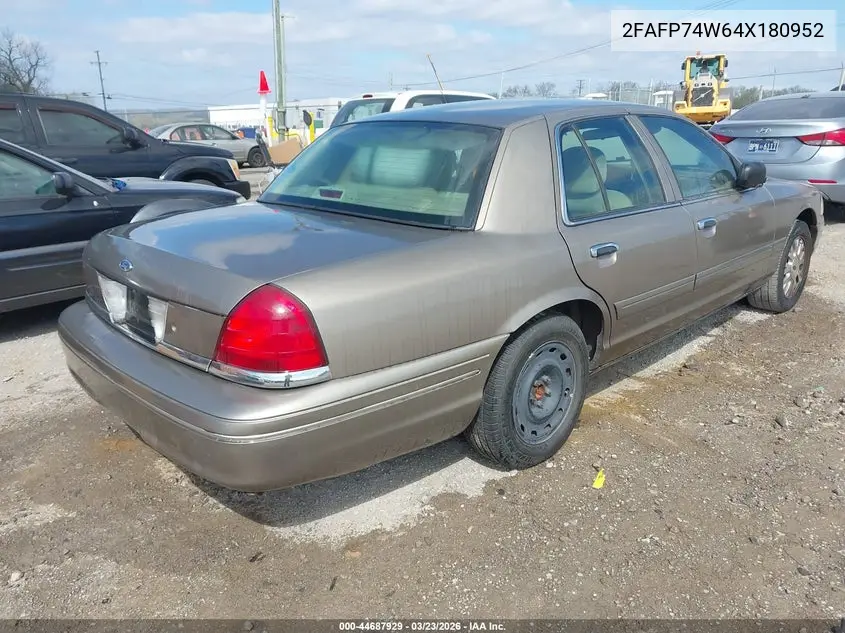 2004 Ford Crown Victoria Lx VIN: 2FAFP74W64X180952 Lot: 44687929
