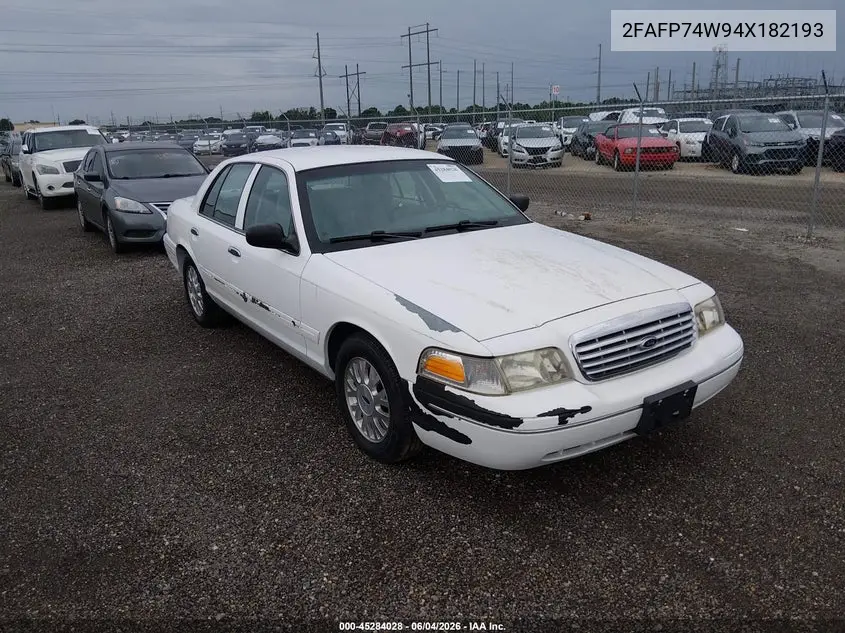 2004 Ford Crown Victoria Lx VIN: 2FAFP74W94X182193 Lot: 45284028