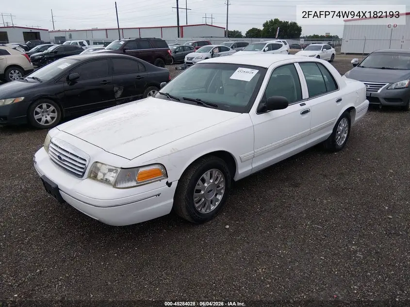 2004 Ford Crown Victoria Lx VIN: 2FAFP74W94X182193 Lot: 45284028
