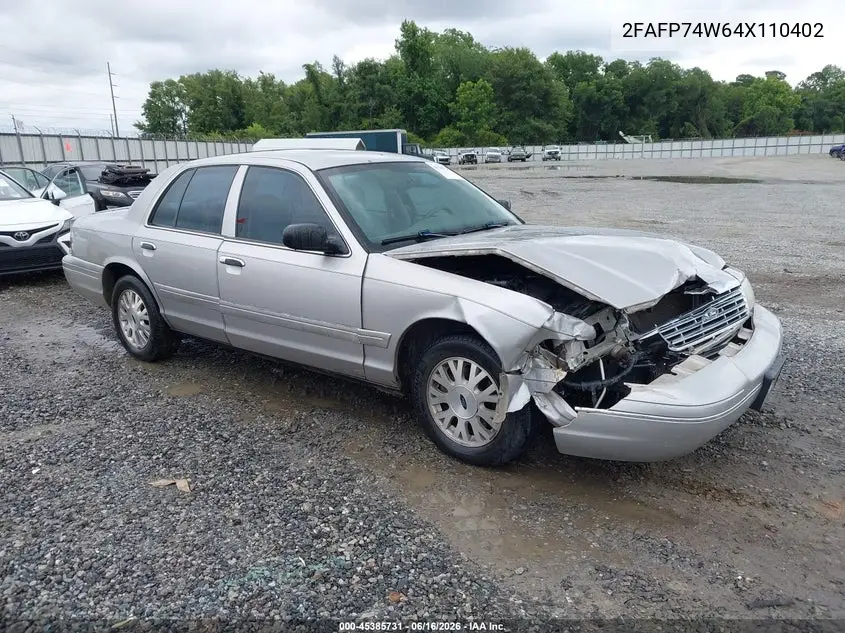 2004 Ford Crown Victoria Lx VIN: 2FAFP74W64X110402 Lot: 45385731