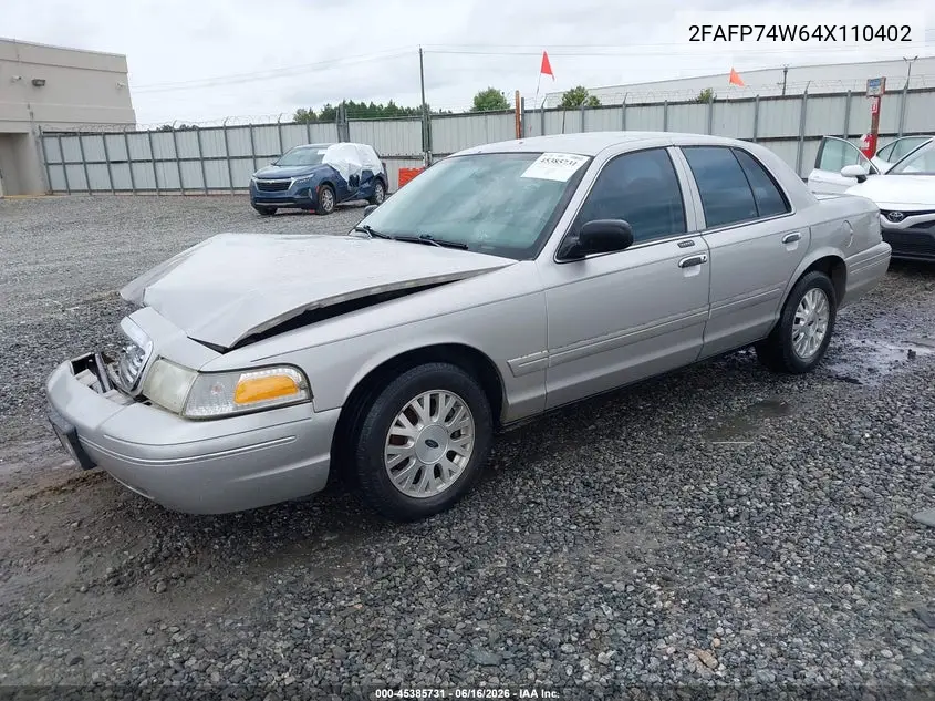 2004 Ford Crown Victoria Lx VIN: 2FAFP74W64X110402 Lot: 45385731