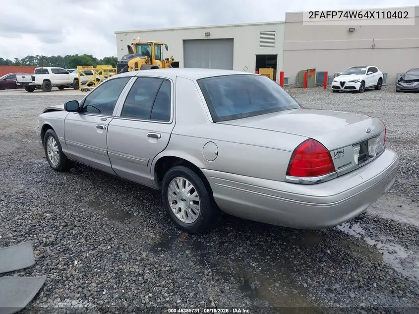 2004 Ford Crown Victoria Lx VIN: 2FAFP74W64X110402 Lot: 45385731