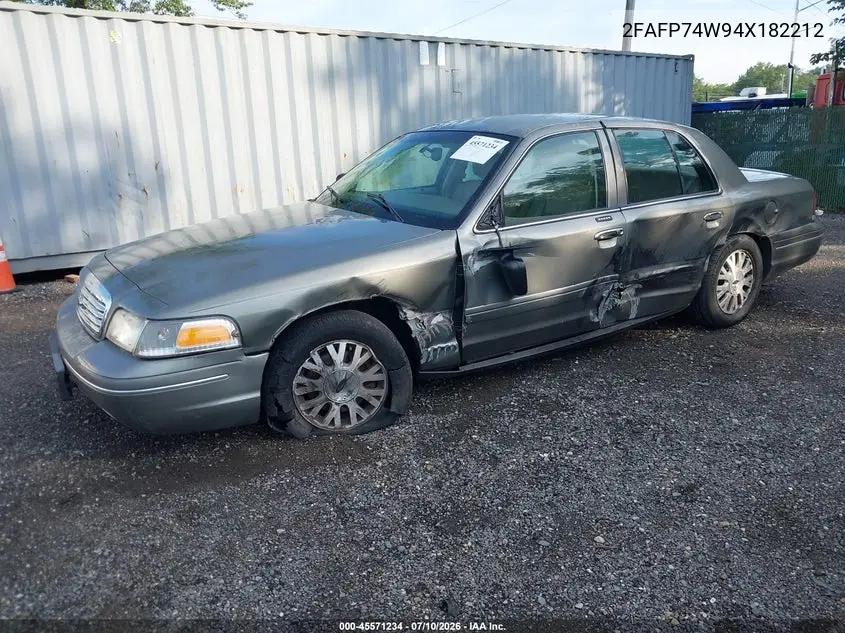 2004 Ford Crown Victoria Lx VIN: 2FAFP74W94X182212 Lot: 45571234