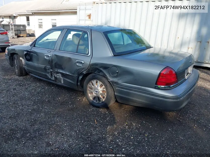 2004 Ford Crown Victoria Lx VIN: 2FAFP74W94X182212 Lot: 45571234