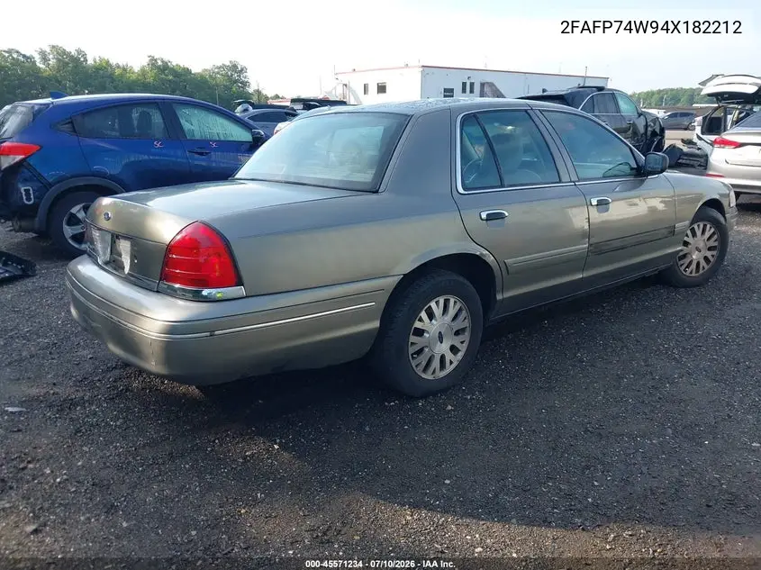2004 Ford Crown Victoria Lx VIN: 2FAFP74W94X182212 Lot: 45571234