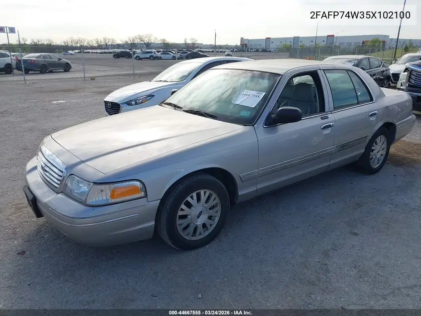 2005 Ford Crown Victoria Lx/Lx Sport VIN: 2FAFP74W35X102100 Lot: 44667555