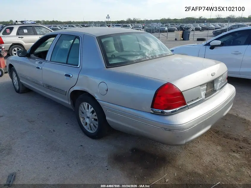 2005 Ford Crown Victoria Lx/Lx Sport VIN: 2FAFP74W35X102100 Lot: 44667555