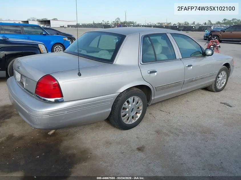 2005 Ford Crown Victoria Lx/Lx Sport VIN: 2FAFP74W35X102100 Lot: 44667555