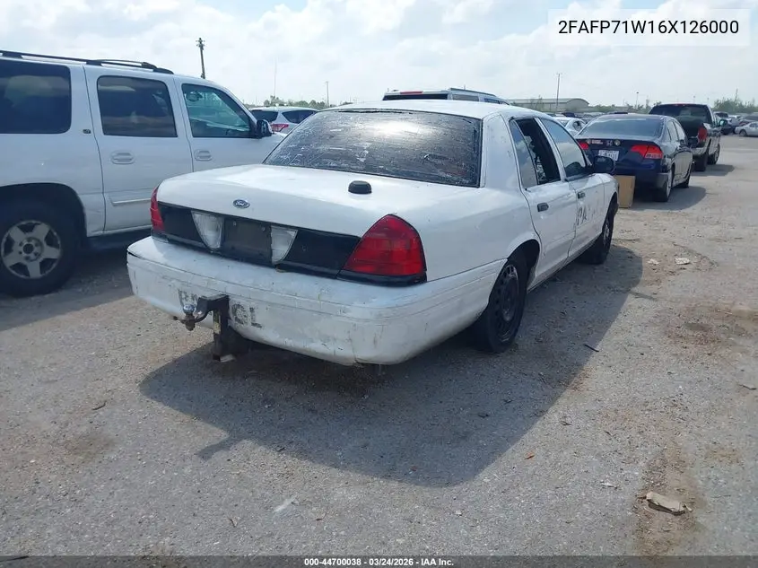 2006 Ford Crown Victoria Police/Police Interceptor VIN: 2FAFP71W16X126000 Lot: 44700038