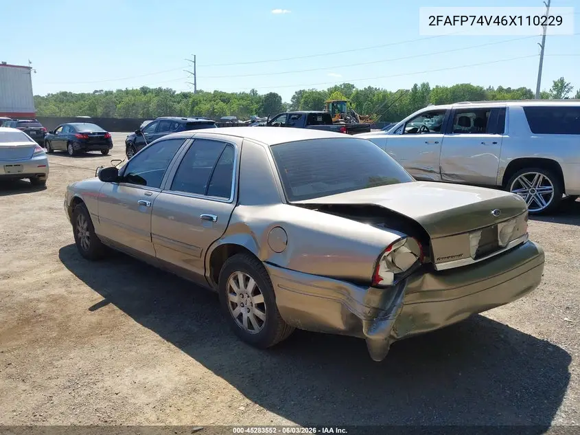 2006 Ford Crown Victoria Lx/Lx Sport VIN: 2FAFP74V46X110229 Lot: 45283552